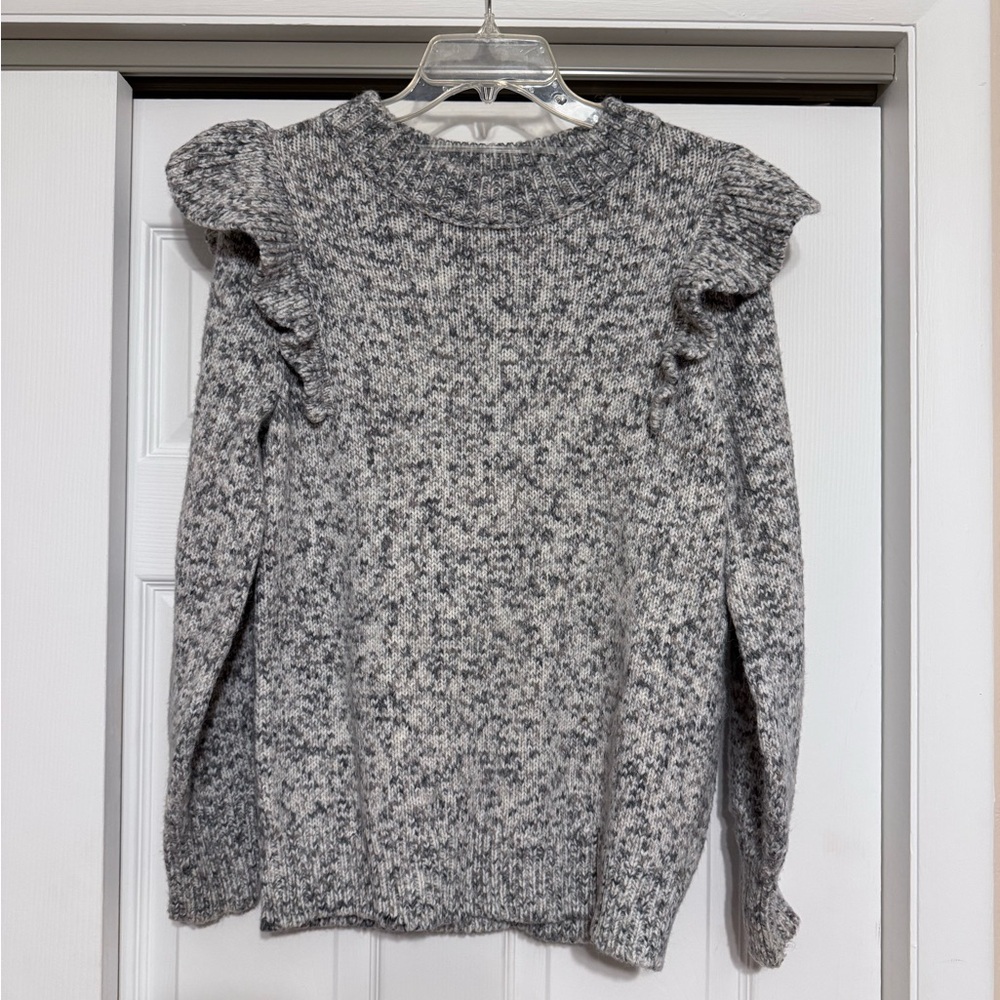 Universal Thread Marled Gray Sweater with Ruffle Accents - Size Small